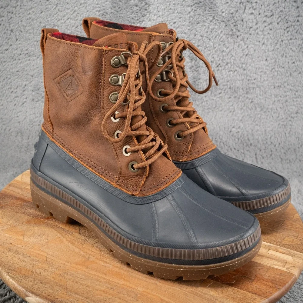 SPERRY Mens Navy Waterproof Ice Bay Round Toe Lace-Up Leather Duck Boots Sz 9.5